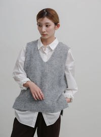 サイドスリットモヘアライクVネックベスト