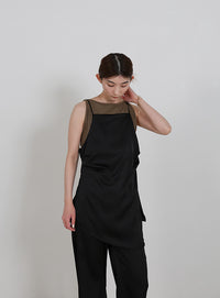 サイドスリットアシンメトリーサテンキャミソール【セットアップ対応】