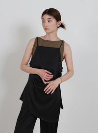 サイドスリットアシンメトリーサテンキャミソール【セットアップ対応】