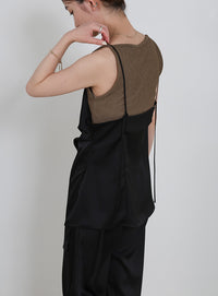 サイドスリットアシンメトリーサテンキャミソール【セットアップ対応】