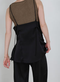 サイドスリットアシンメトリーサテンキャミソール【セットアップ対応】