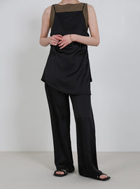 サイドスリットアシンメトリーサテンキャミソール【セットアップ対応】