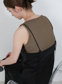 サイドスリットアシンメトリーサテンキャミソール【セットアップ対応】