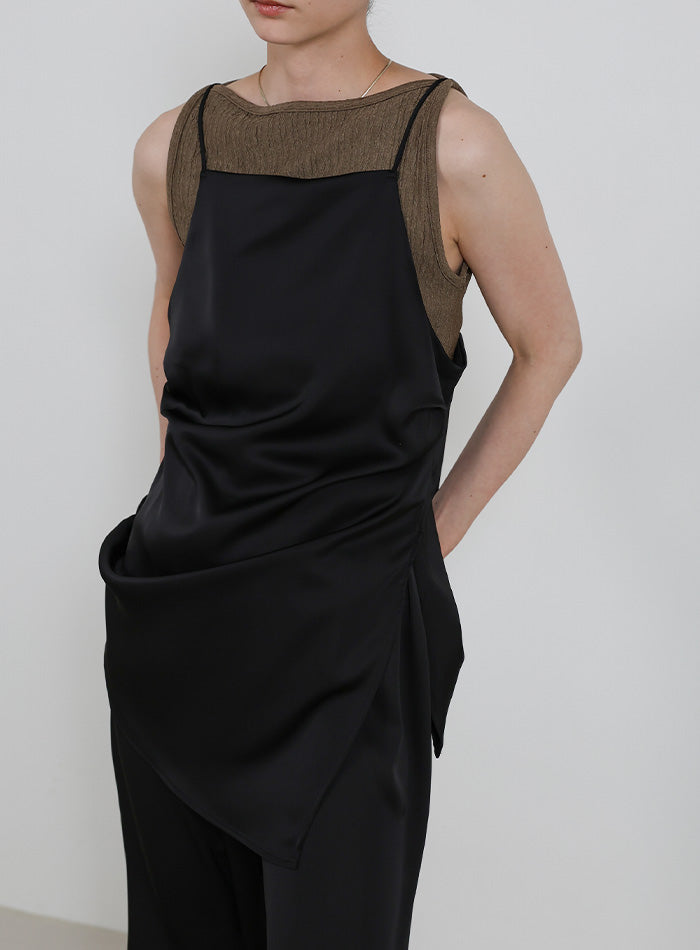 サイドスリットアシンメトリーサテンキャミソール【セットアップ対応