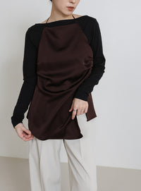 サイドスリットアシンメトリーサテンキャミソール【セットアップ対応】