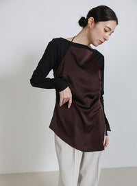 サイドスリットアシンメトリーサテンキャミソール【セットアップ対応】