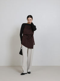 サイドスリットアシンメトリーサテンキャミソール【セットアップ対応】