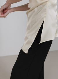 サイドスリットアシンメトリーサテンキャミソール【セットアップ対応】