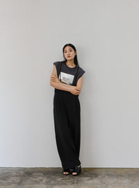 箔プリントノースリーブTシャツ