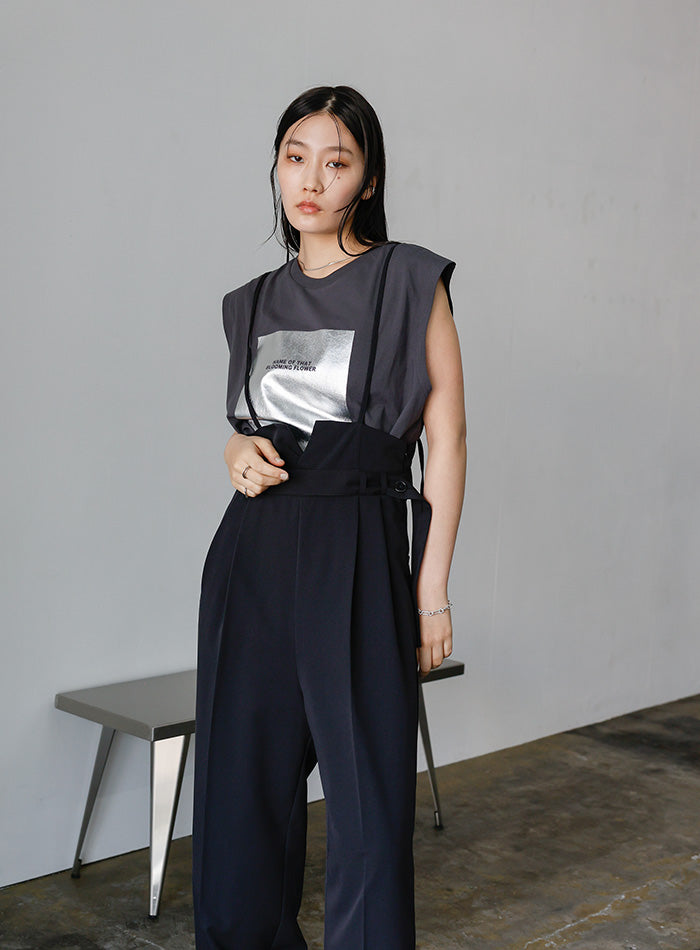 箔プリントノースリーブTシャツ