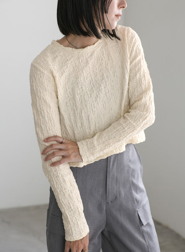 クラッシュジャガードロングスリーブカットソー【SALE】