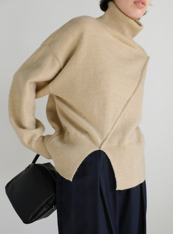 スラッシュリンキングタートルニットトップス