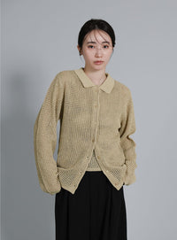 【Et】Mesh Polo Knit Cardigan