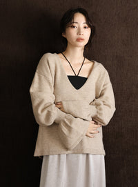 【Et】Deep V-Neck Wool Mix Knit