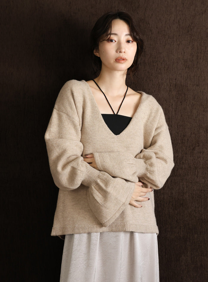 【Et】Deep V-Neck Wool Mix Knit