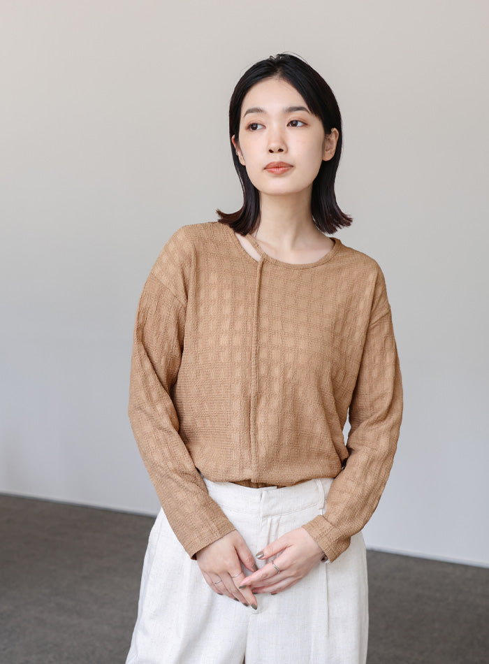 【Et】アシンメトリーネックシャーリングトップス