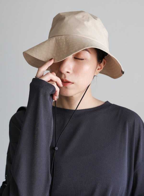 ストラップ付き撥水2WAYワイドブリムハット