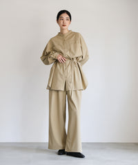 【Et】Cut-out Georgette Blouse Pants Set