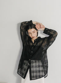 チェックレースオーバーシャツ