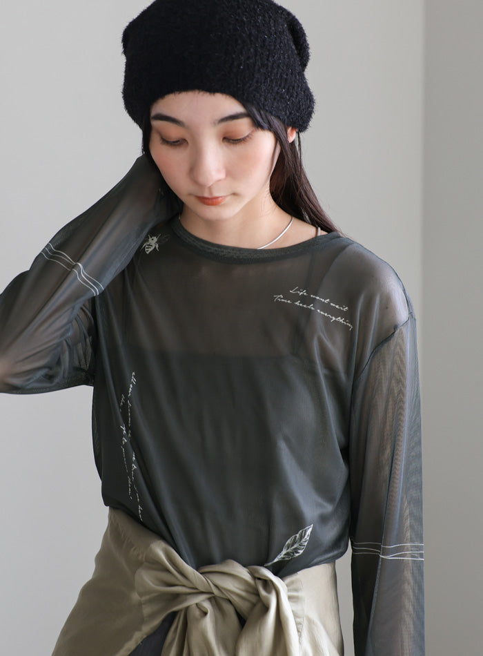 【未使用】ANIECAクルー ネック シアー トップス 美品】ANIECA アニーカ クルー ネック シアー トップス ホワイト
