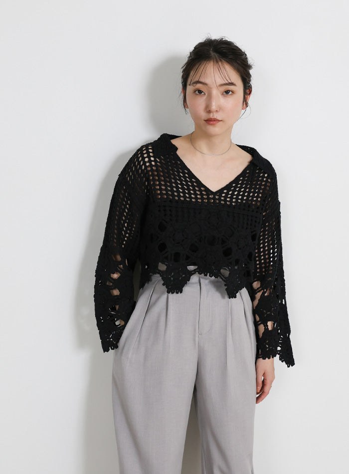 Vネッククロシェショートニット – SELECT MOCA