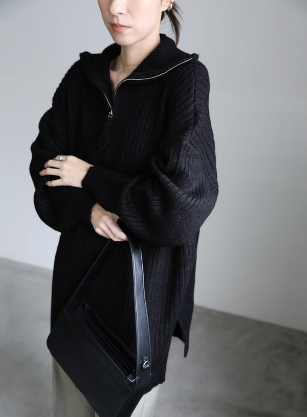オーバーサイズリブ編みハーフジップニット【SALE】