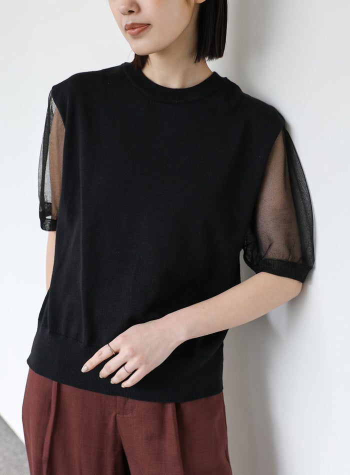 EMチェーンスカーフ付きシアースリーブニットプルオーバー Et】シアースリーブニットトップス【SALE】 – SELECT MOCA