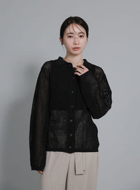 【Et】Mesh Polo Knit Cardigan