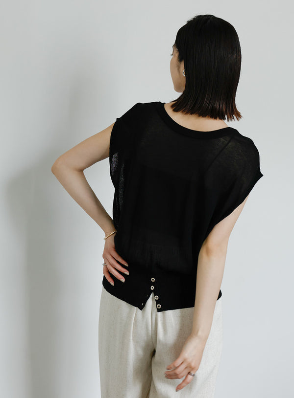 【Et】ダブルフロントスリットボタンシアーニットトップス【SALE】