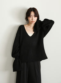 【Et】Deep V-Neck Wool Mix Knit