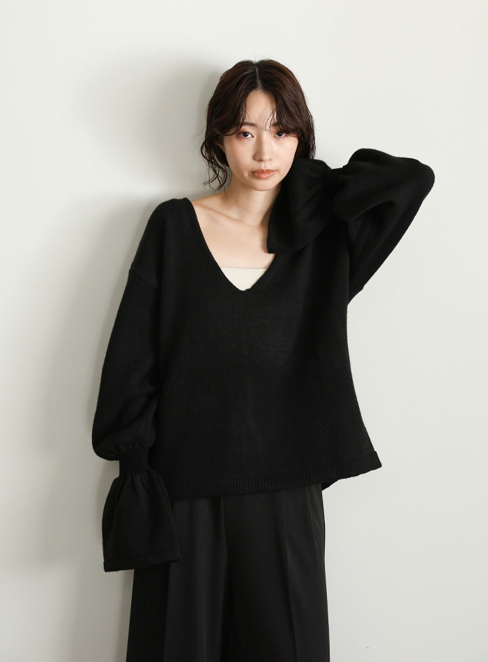 【Et】Deep V-Neck Wool Mix Knit