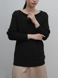 【Et】Tape Yarn Boat Neck Sheer Knit