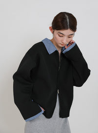 シャツカラードッキングダブルジップカーディガン