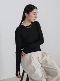 【UV CUT】フィンガースリーブクルーネックロングTシャツ