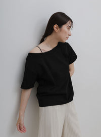 ワンショルダーシンプルコットンTシャツ