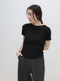 サイドギャザーリブTシャツ