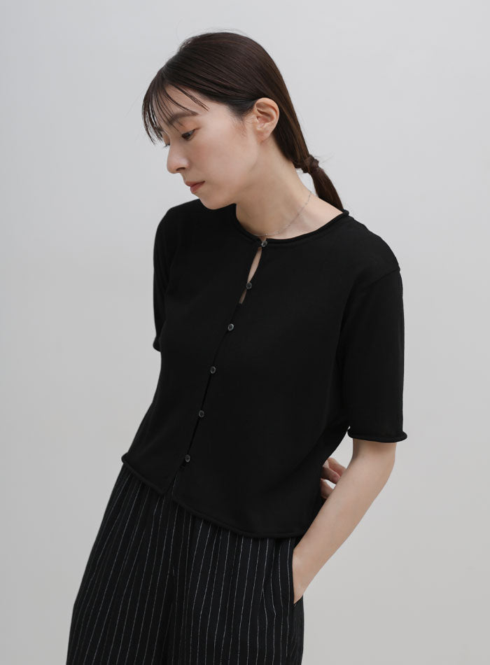 ボタンデザインサマーニットハーフスリーブカーディガン – SELECT MOCA