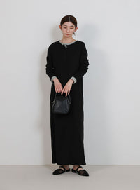 カットリブレイヤードヘンリーネックワンピース