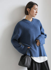 ワイドリブルーズVネックニット【SALE】