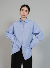 【Et】2Way Striped Oversized Blouse
