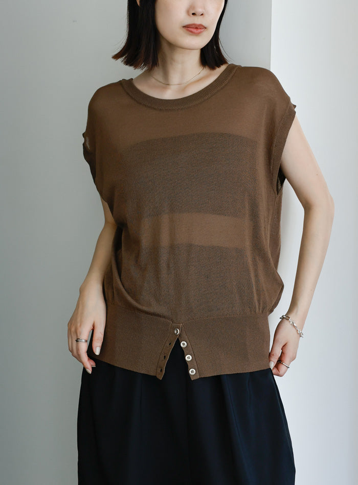 【Et】Double-Front Slit Button Sheer Knit Tops – SELECT MOCA