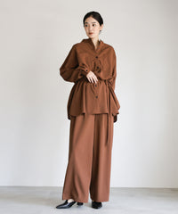 【Et】Cut-out Georgette Blouse Pants Set
