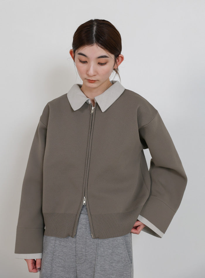 シャツカラードッキングダブルジップカーディガン – SELECT MOCA