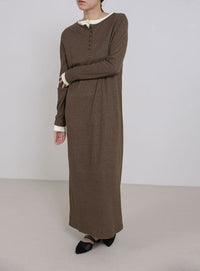 カットリブレイヤードヘンリーネックワンピース