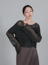 【Et】Linen like Sheer Mesh Knit