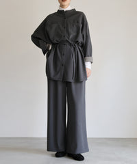 【Et】Cut-out Georgette Blouse Pants Set
