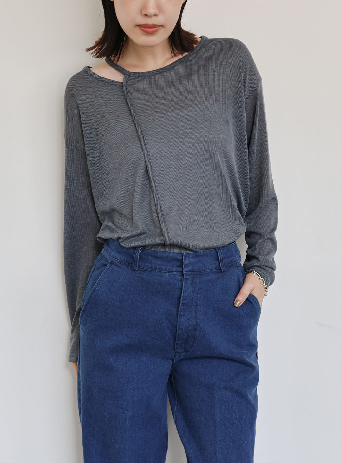 【Et】アシンメトリーネックシアートップス