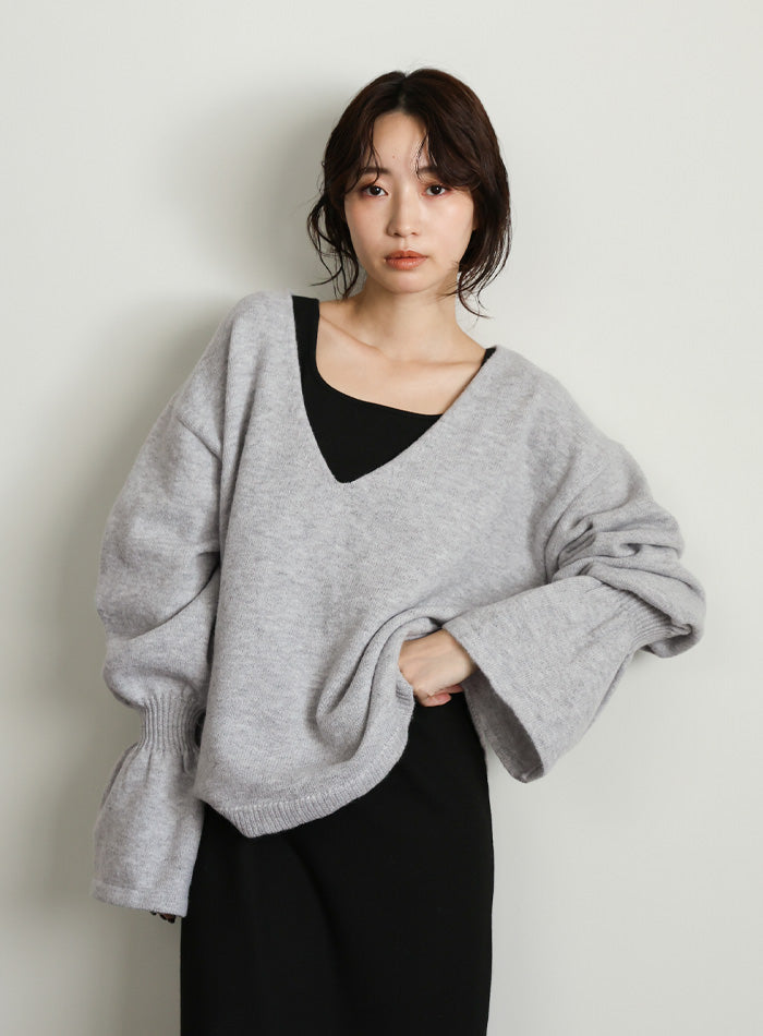 【Et】Deep V-Neck Wool Mix Knit