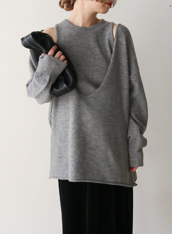 レイヤードディープVネックルーズニットセット【by SON】