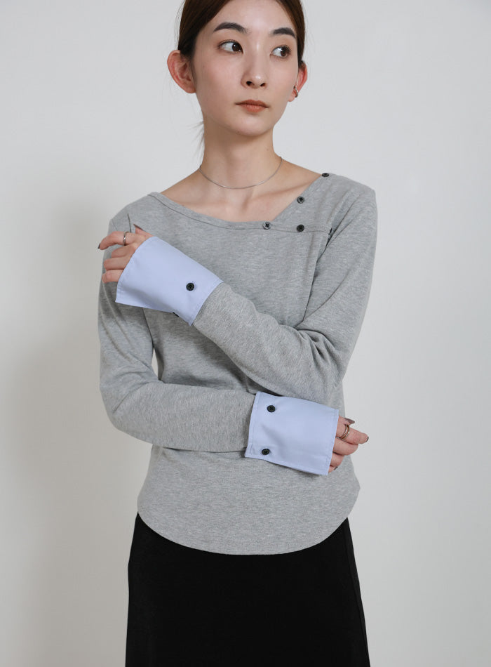 アシンメトリーシャツカフスデザイントップス – SELECT MOCA